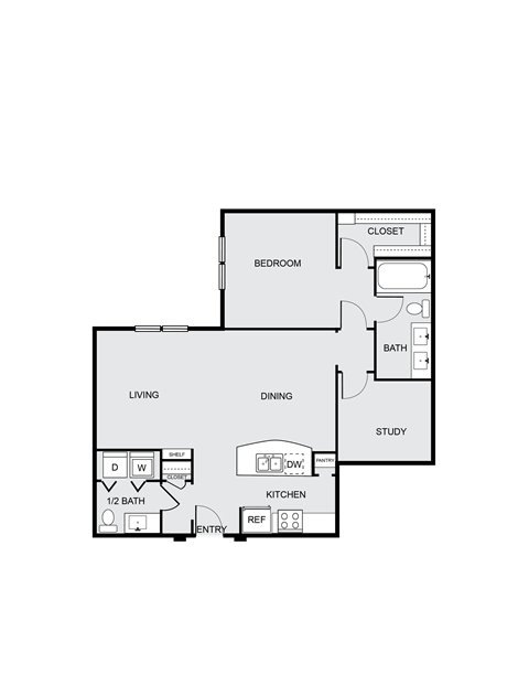 Floor plan for 1 bed, 1 bath, 1151 sqft